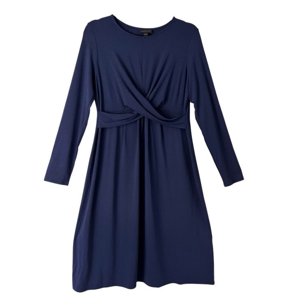 J. Jill S Wearever navy blue faux wrap bodice long sleeve essential dress with s